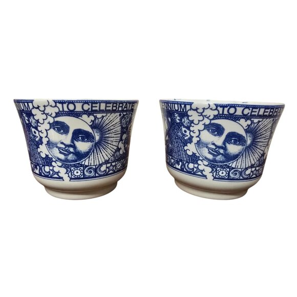 Spode Millennium Celebration Blue & White Candle Holders with Wax - Picture 1 of 4